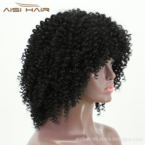 Aisi Hair Drop Shipping Short Kinky Curly Wigs For Black Women With Bangs Afro Curly Fluffy High Temperature Fiber Wigs